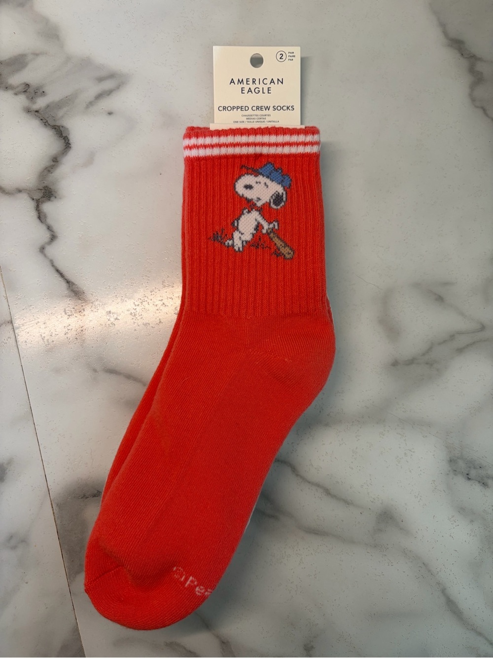American Eagle Peanuts Snoopy Woodstock 2 Pair Crew Socks ONE SIZE NEW WITH TAGS